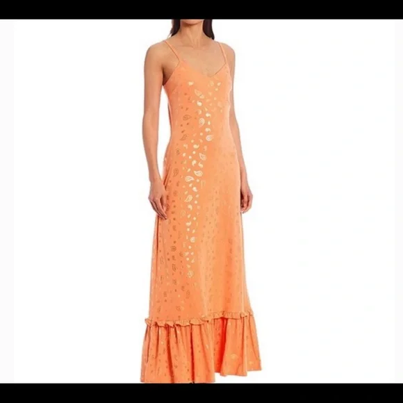 chinese dress ladies Fortune Lace Trim Mesh Midi Dress Orange main image 0